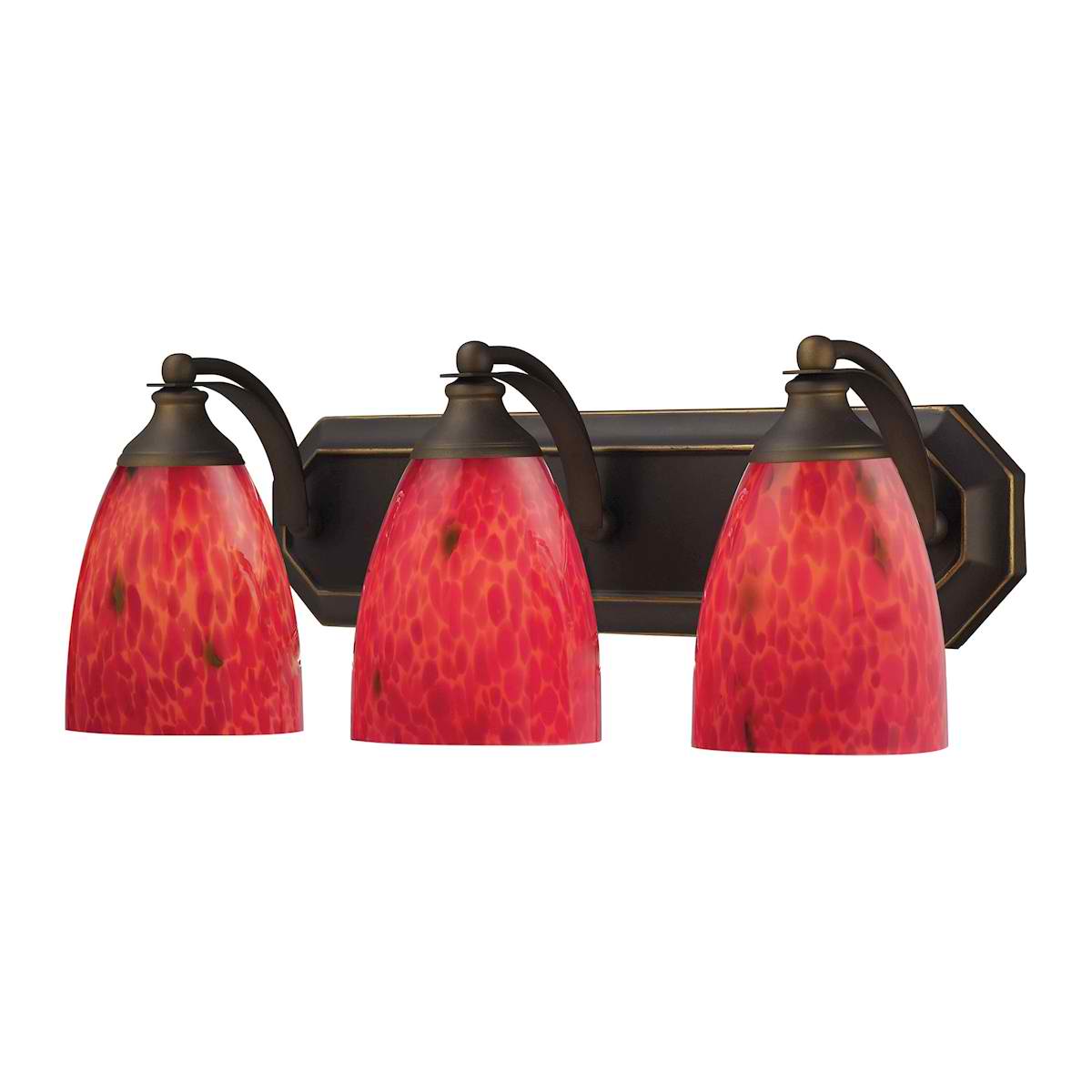 Vanity 3 Light Aged Bronze with Fire Red Glass