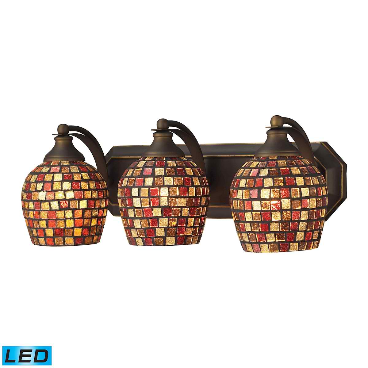 3 Light Vanity in Aged Bronze and Multi Mosaic Glass - LED, 800 Lumens (2400 Lumens Total) with Full Scale