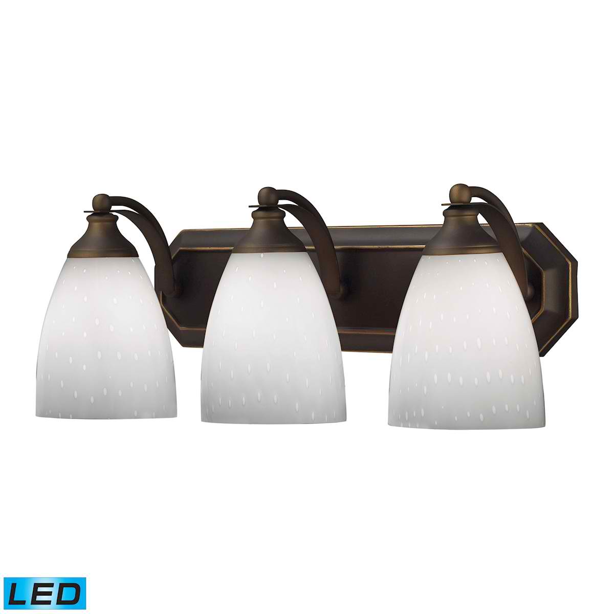 3 Light Vanity in Aged Bronze and Simply White Glass - LED, 800 Lumens (2400 Lumens Total) with Full Scale