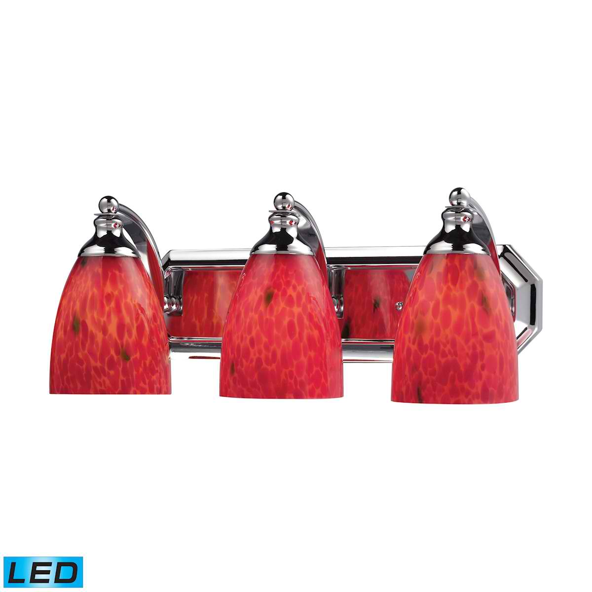 3 Light Vanity in Polished Chrome and Fire Red Glass - LED, 800 Lumens (2400 Lumens Total) with Full Scale