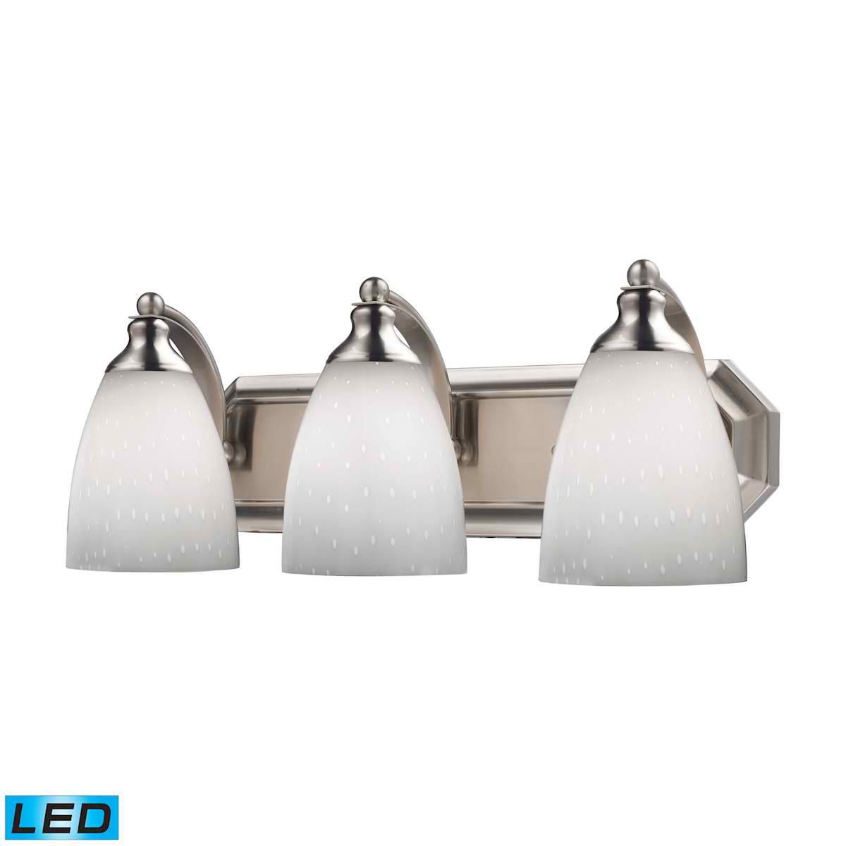 3 Light Vanity in Satin Nickel and Simply White Glass - LED, 800 Lumens (2400 Lumens Total) with Full Scale