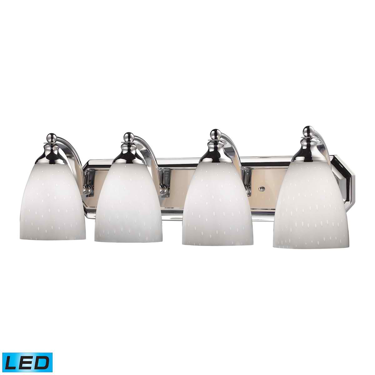 4 Light Vanity in Polished Chrome and Simply White Glass - LED, 800 Lumens (3200 Lumens Total) With Full Scale