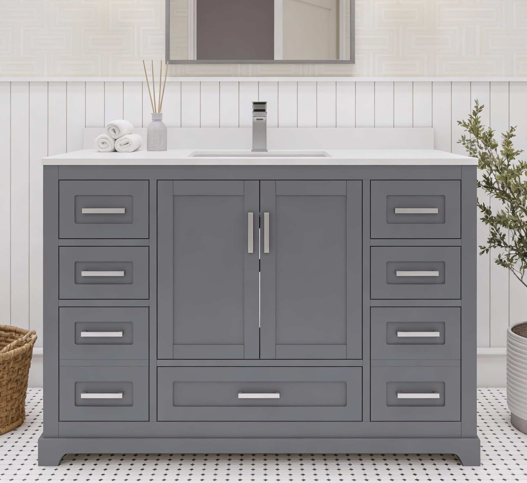 LV 42" Transitional Bath Vanity in Charcoal Grey with 3 Hardware Options, Base Only, and Top Option