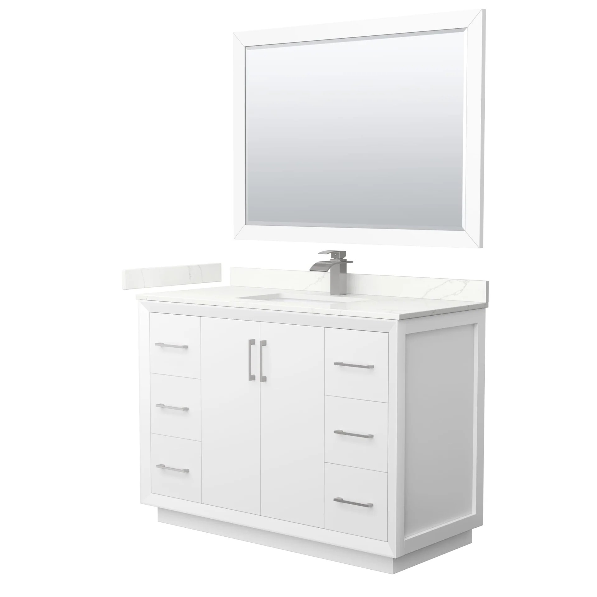 48" Transitional Single Vanity Base in White, 3 Top Options, with 3 Hardware Options and Mirror Option