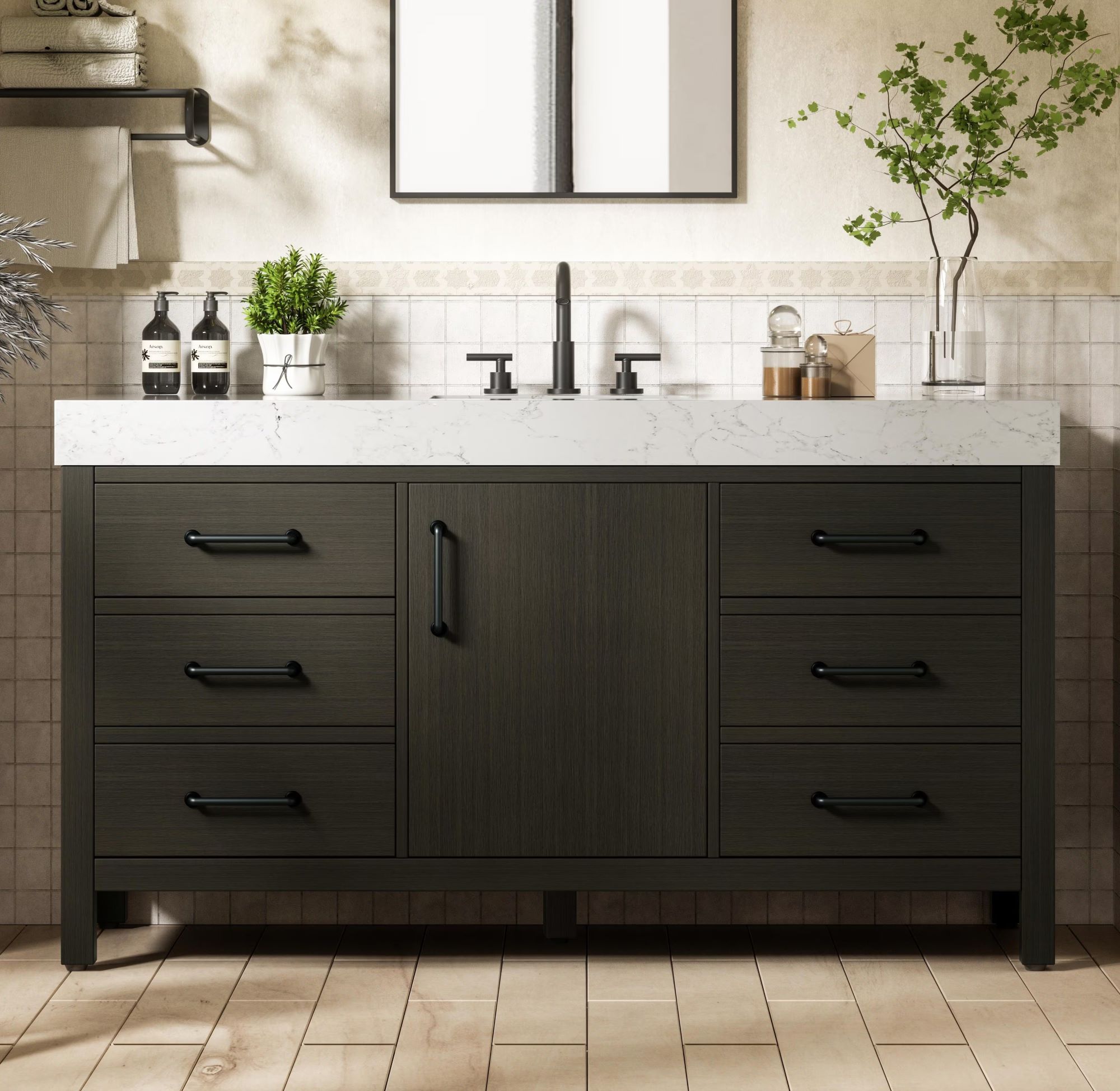 Modern Fitting 60" Transitional Single Bathroom Vanity in Mocha Brown with 4 Color Options