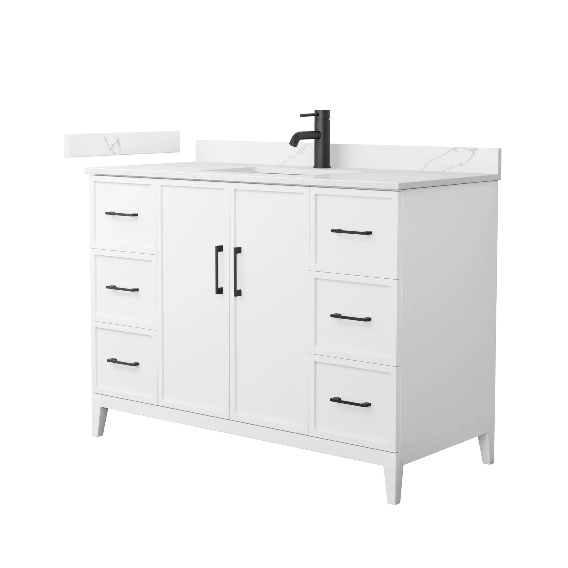 48" Transitional Single Vanity Base in White, 7 Top Options with 2 Hardware Option 48" Transitional Single Vanity Base in White, 7 Top Options with 2 Hardware Option