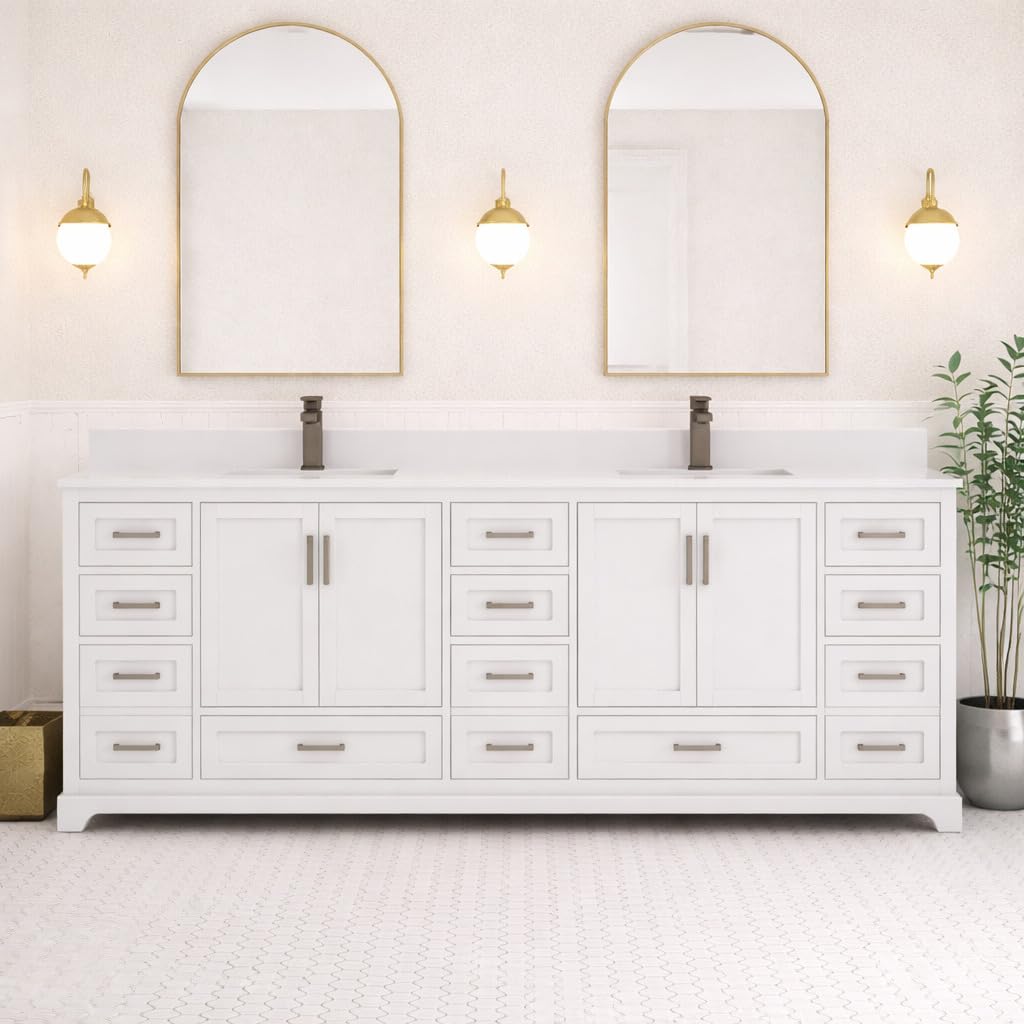 LV 84" Transitional Double Bath Vanity in White with 3 Hardware Options, Base Only, and Top Option