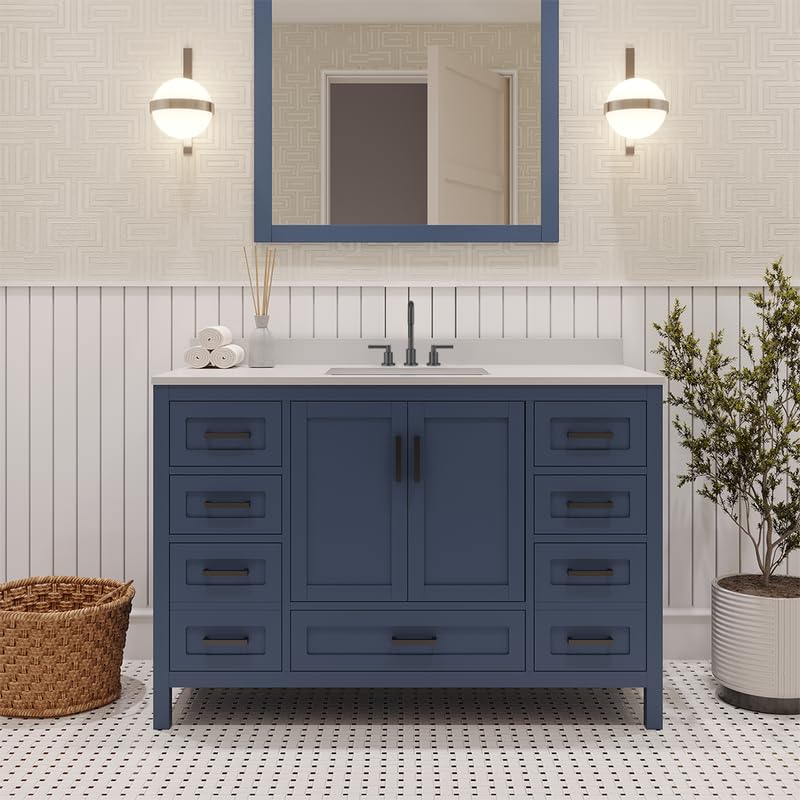 LV 48" Transitional Single Bath Vanity in Navy Blue Finish with 3 Hardware Options, Base only, and Top Option
