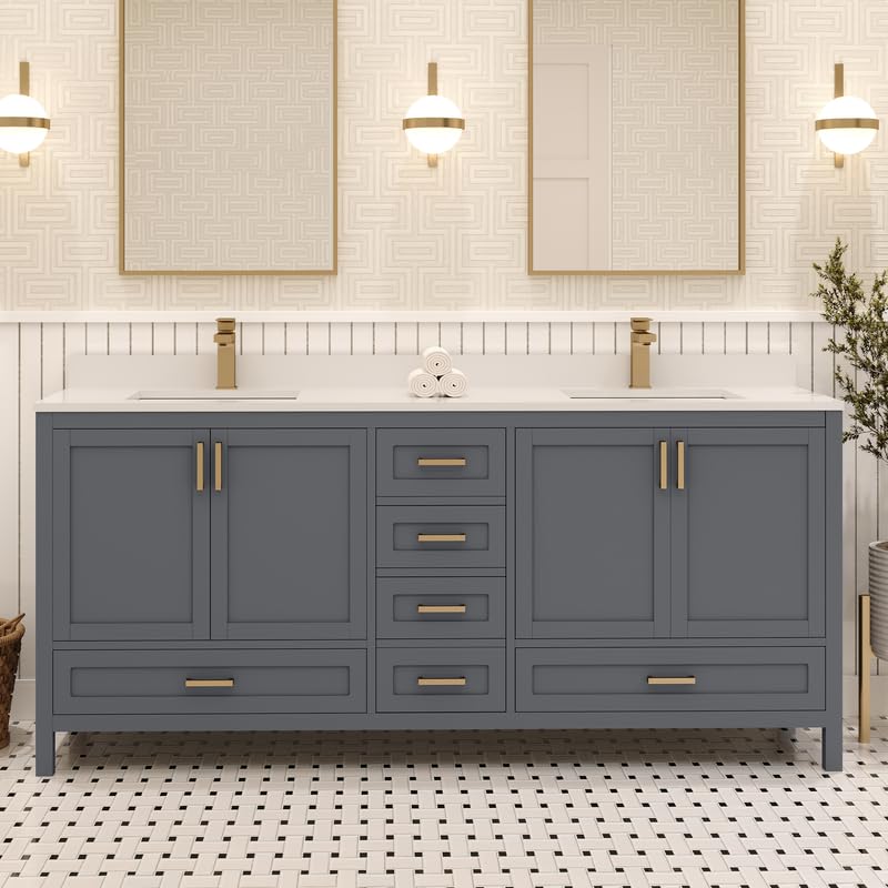LV 72" Transitional Bath Vanity in Charcoal Grey Finish with 3 Hardware Options, Base only, and Top Option