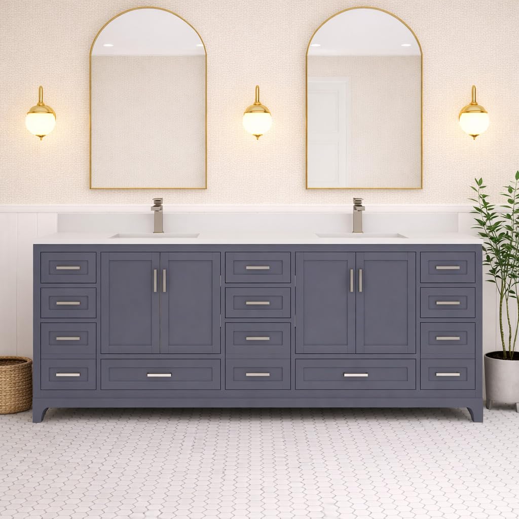 LV 84" Transitional Double Bath Vanity in Charcoal Grey with 3 Hardware Options, Base Only, and Top Option
