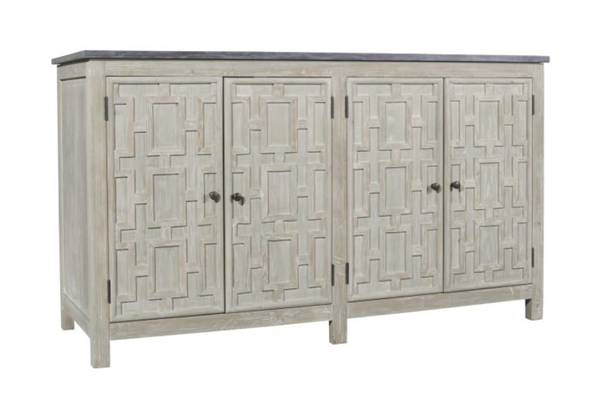 Remi Frank Design 63" Cross Link Double Bath Vanity with Wash Pine Finish and Natural Asian Blue Stone Top