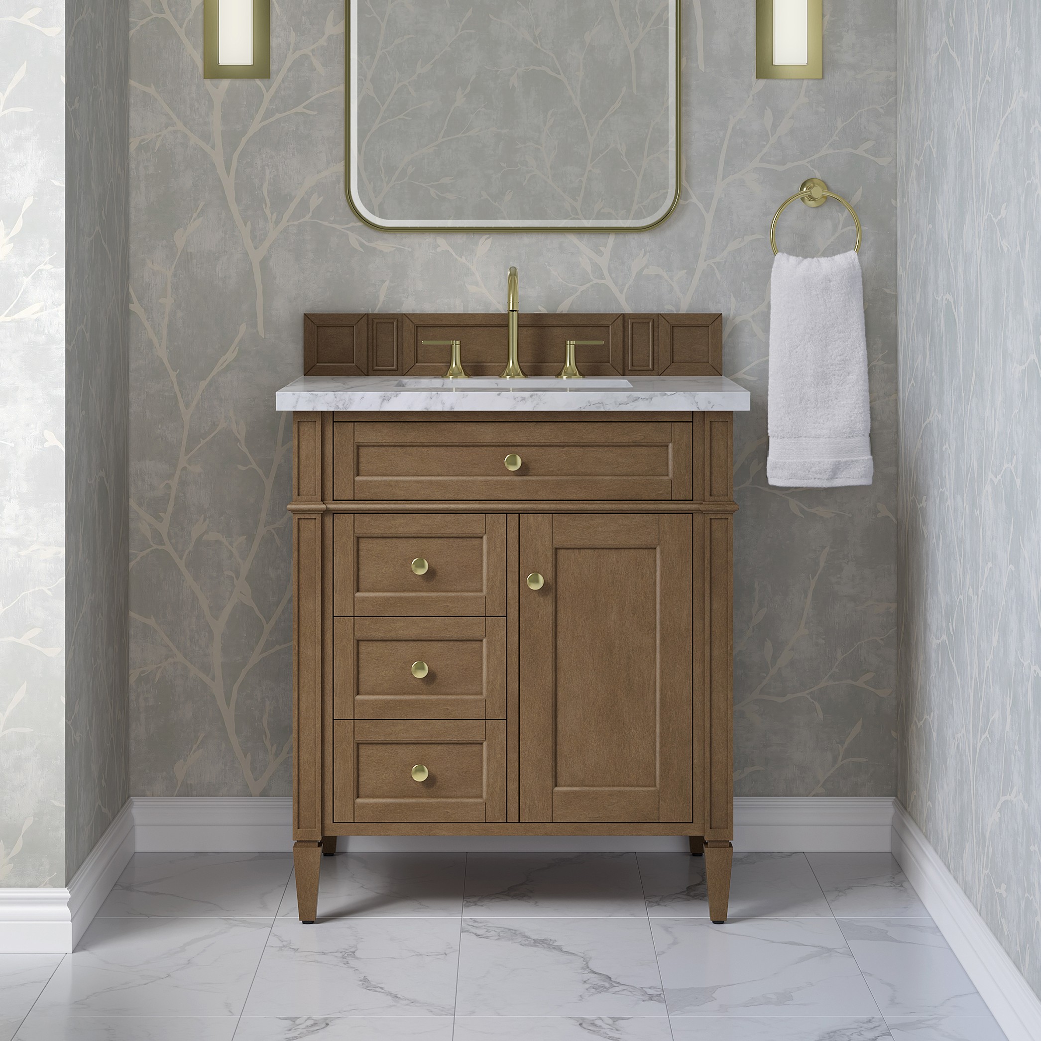 James Martin 30" Single Vanity Cabinet, Pecan with Countertop Options