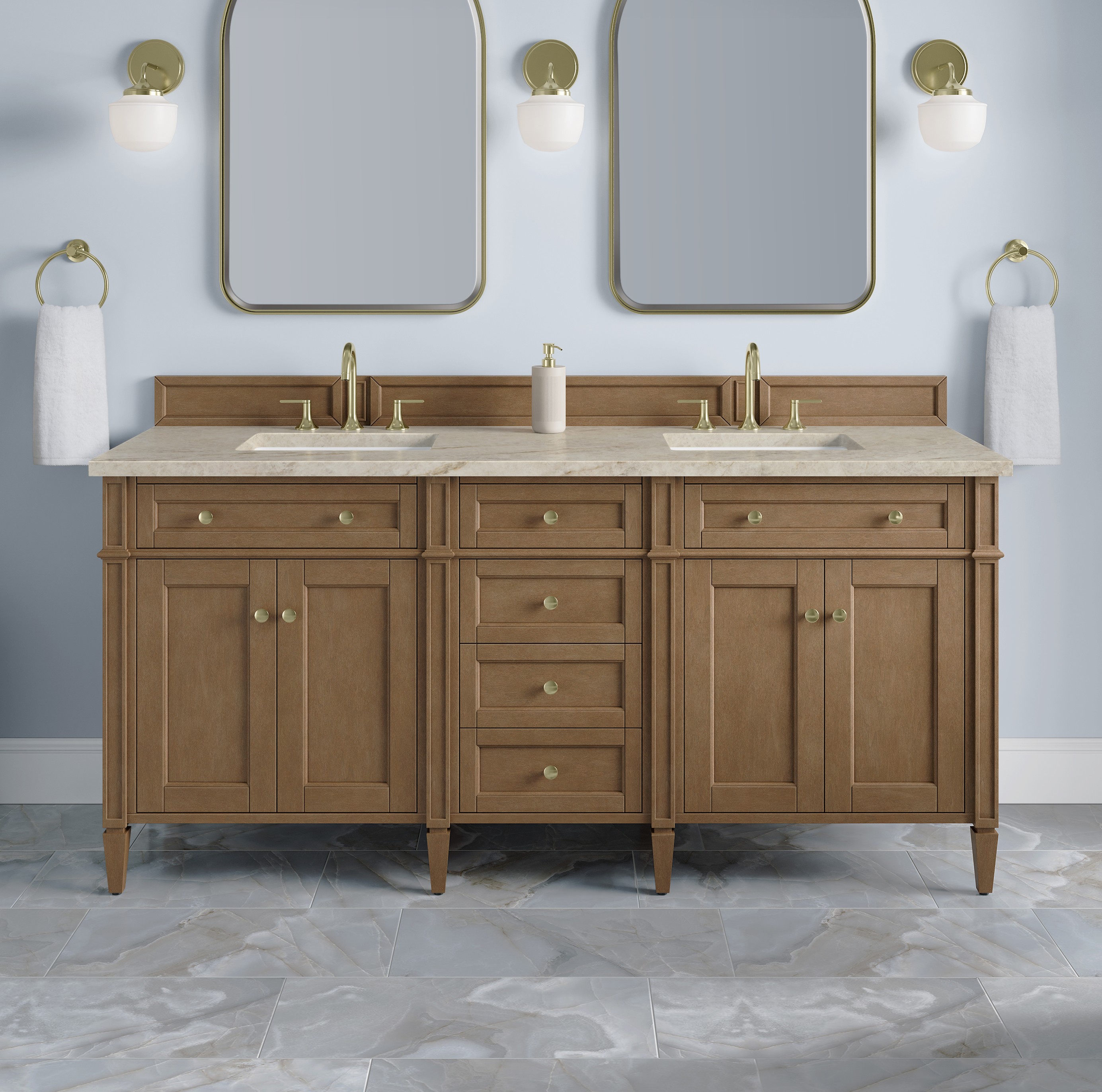 James Martin 72" Double Vanity Cabinet, Pecan with Countertop Options