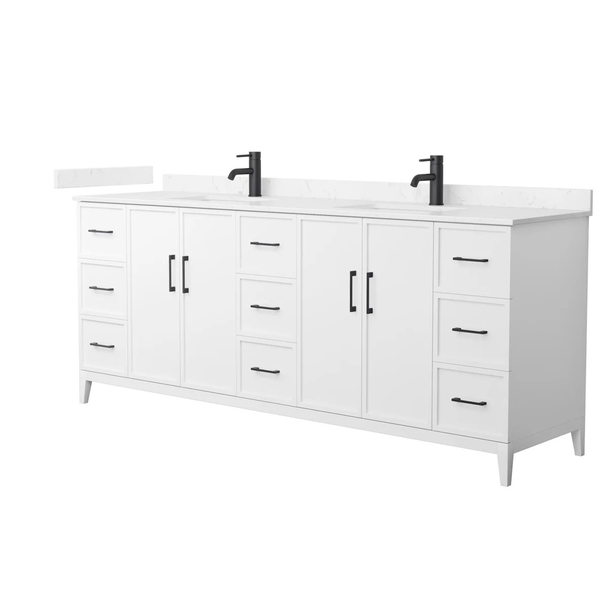 84" Transitional Double Vanity Base in White, 7 Top Options with 2 Hardware Option