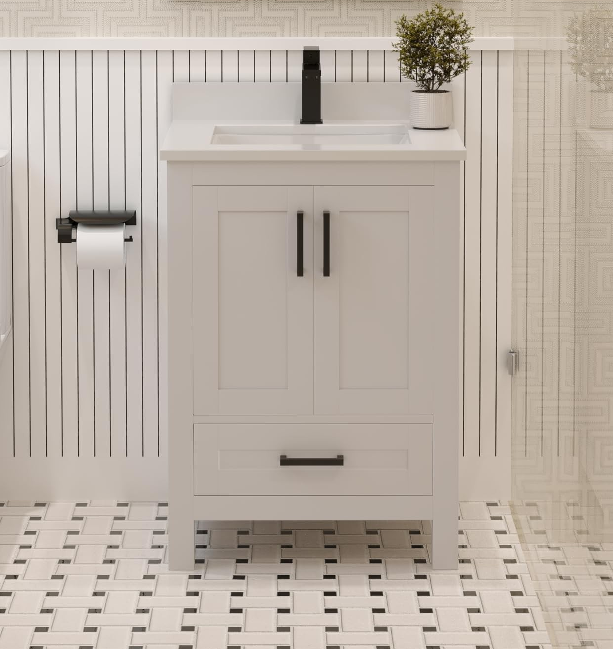 LV 24" Transitional Bath Vanity in White with 3 Hardware Options, Base Only, and Top Option