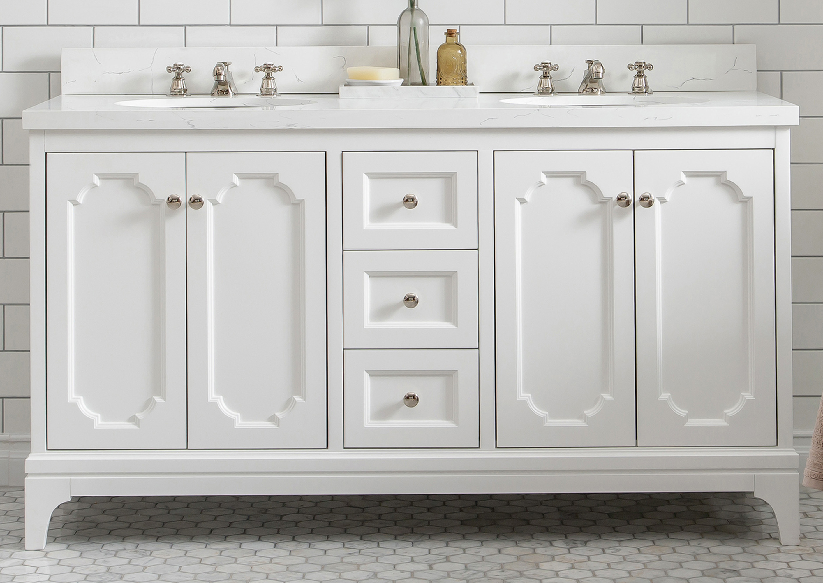 60" Double Sink Quartz Carrara Vanity In Pure White