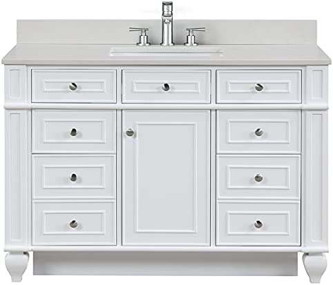 Traditional 48" Single Sink Vanity with 0.75" Thick White Quartz Countertop in White Finish