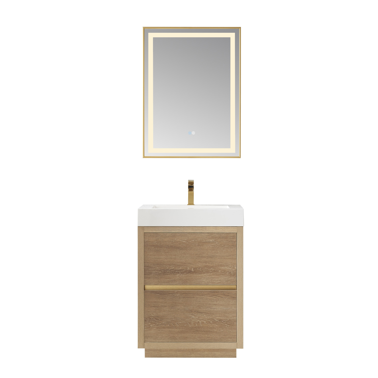 24" Single Sink Bath Vanity in North American Oak with White Composite Integral Square Sink Top