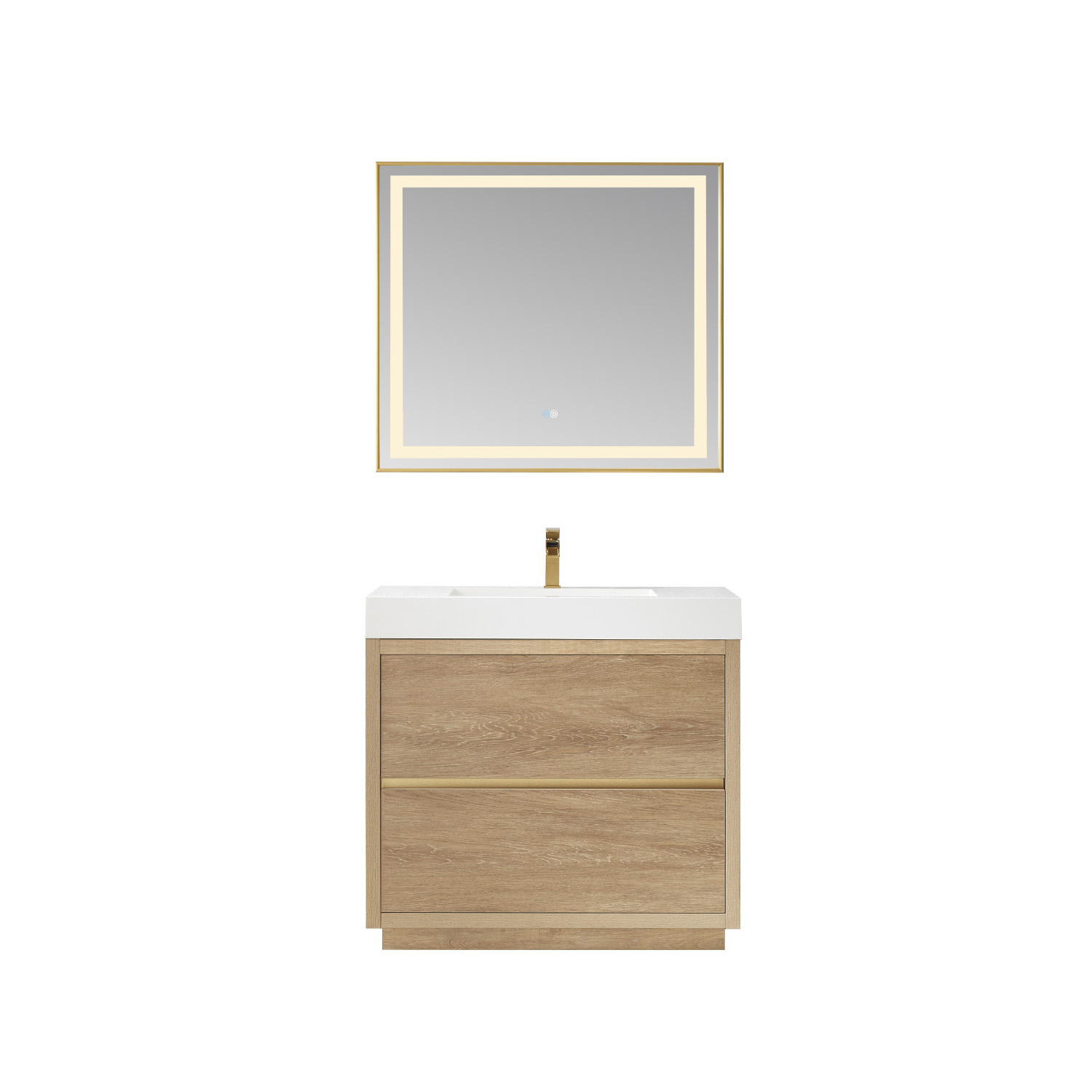 36" Single Sink Bath Vanity in North American Oak with White Composite Integral Square Sink Top