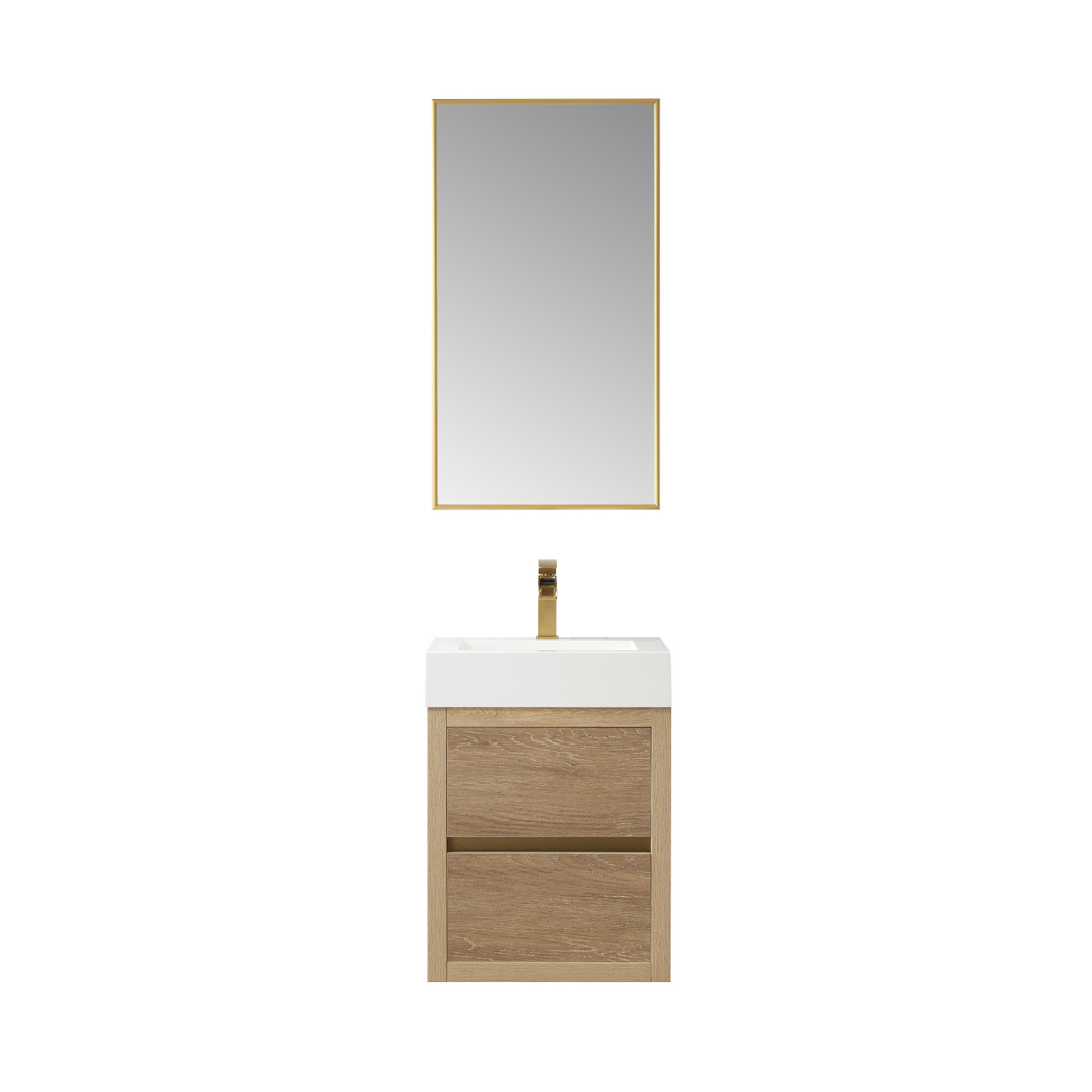 18" Single Sink Wall-Mount Bath Vanity in North American Oak with White Composite Integral Square Sink Top