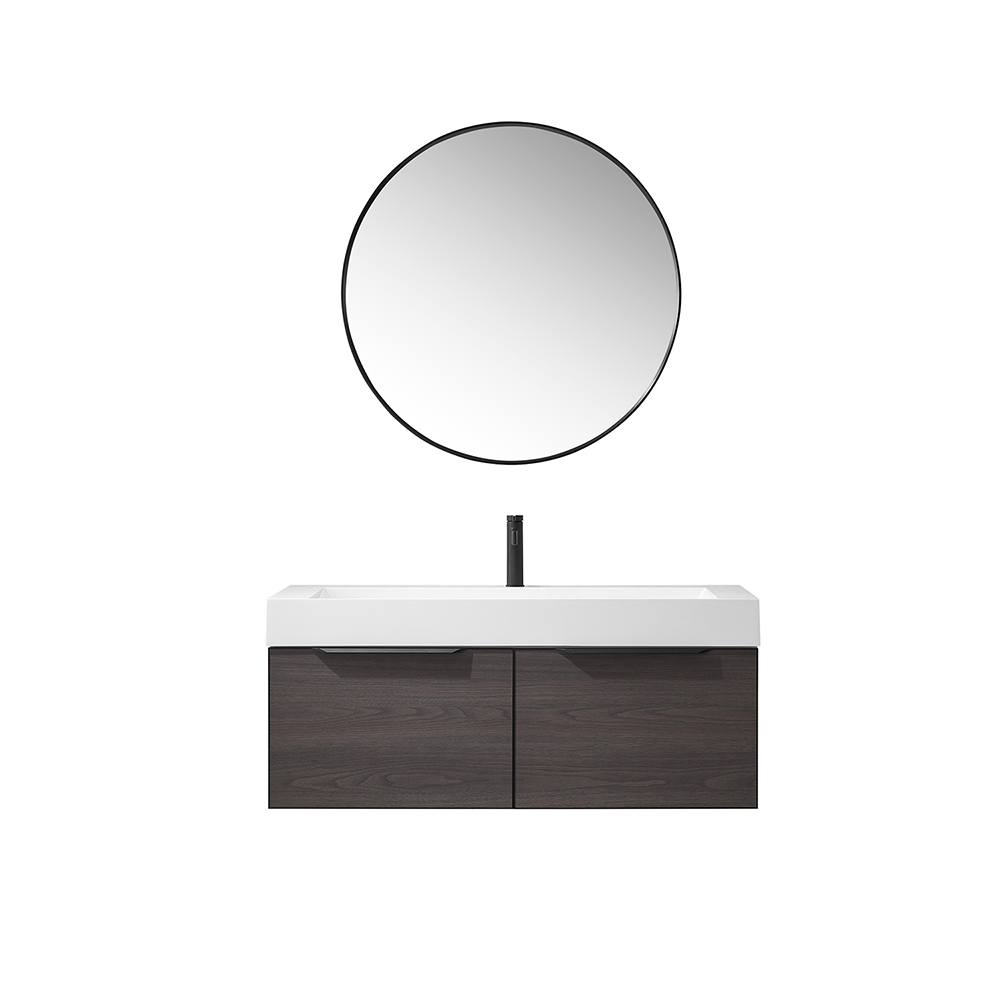 48" Single Sink Bath Vanity in Suleiman Oak with White One-Piece Composite Stone Sink Top