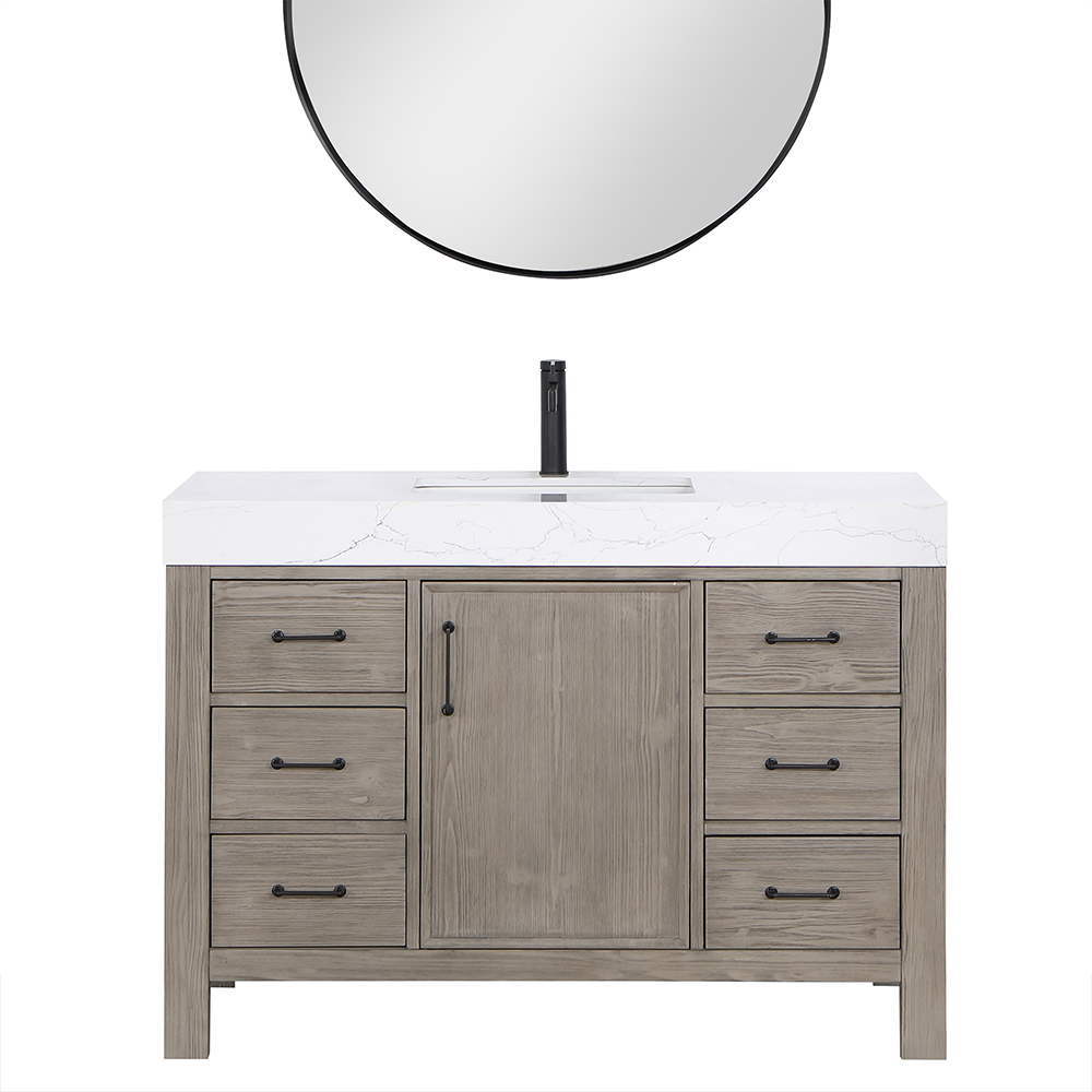 48in. Free-standing Single Bathroom Vanity in Fir Wood Grey with Composite top in Lightning White