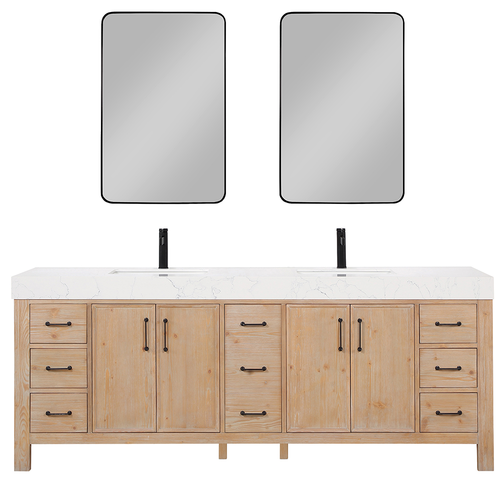84in. Free-standing Double Bathroom Vanity in Fir Wood Brown with Composite top in Lightning White