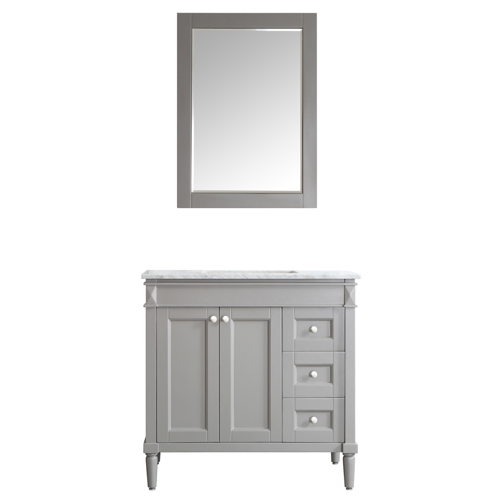  36" Vanity in Grey with Carrara White Marble Countertop Without Mirror 