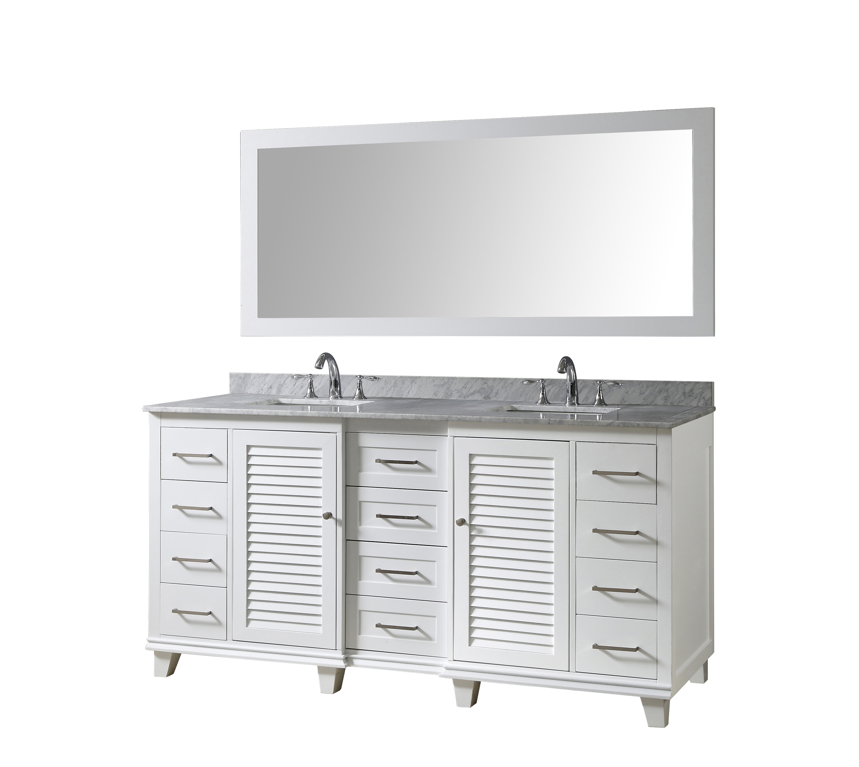 72'' Vanity In White With Carrara White Marble Vanity Top with white basins 