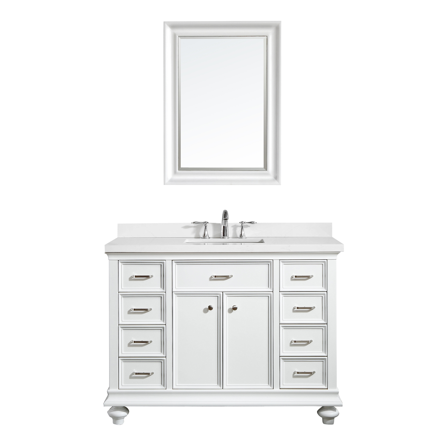48" Vanity in White with Carrara Quartz Stone Top  Without Mirror