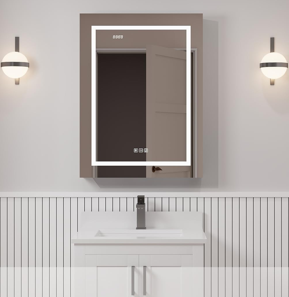 LV 24" Single Door Bathroom LED Mirror Cabinet - Left Side Door Opening