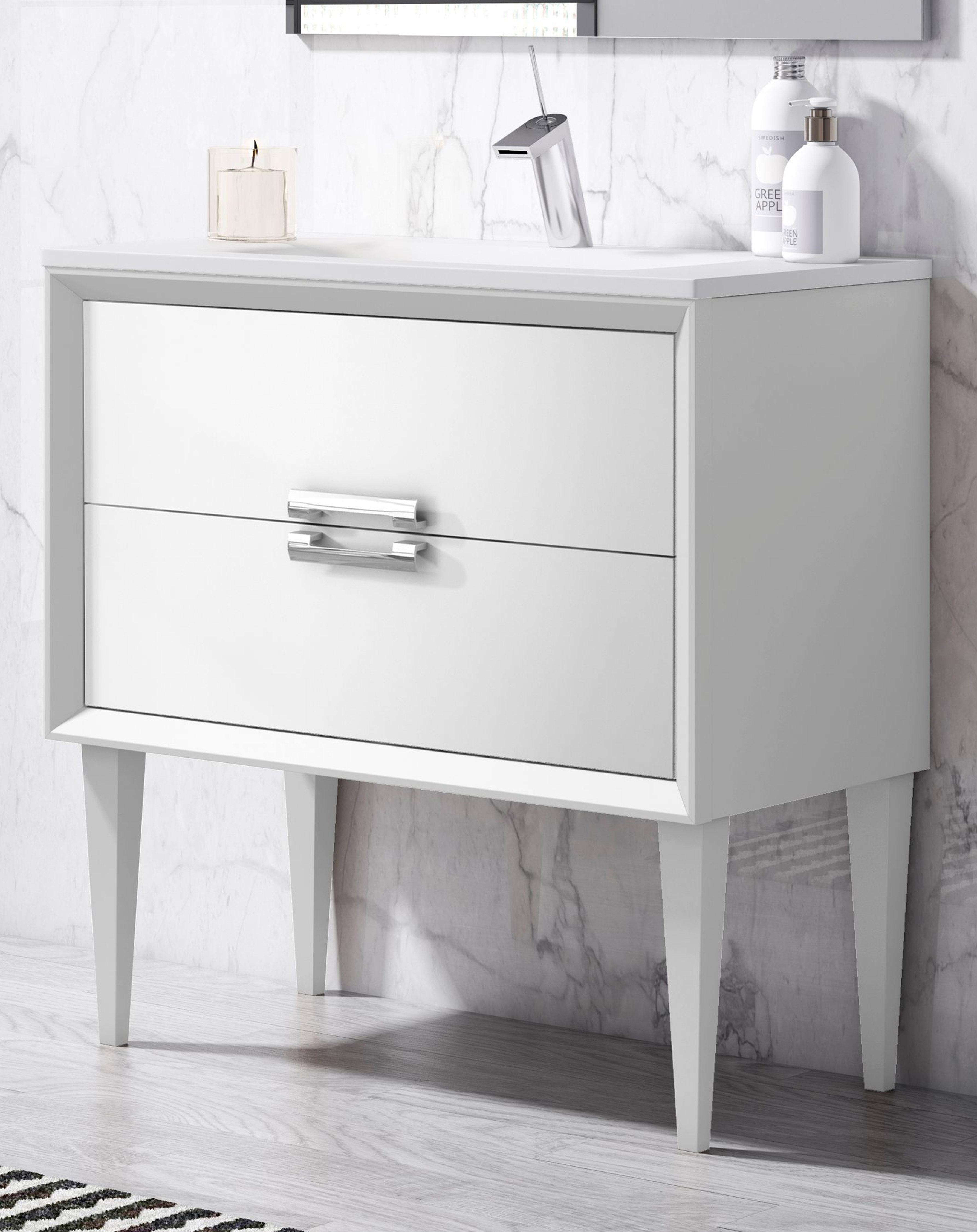 24" Single Sink Freestanding Vanity 2 Drawer Ceramic Sink with 4 Color Options