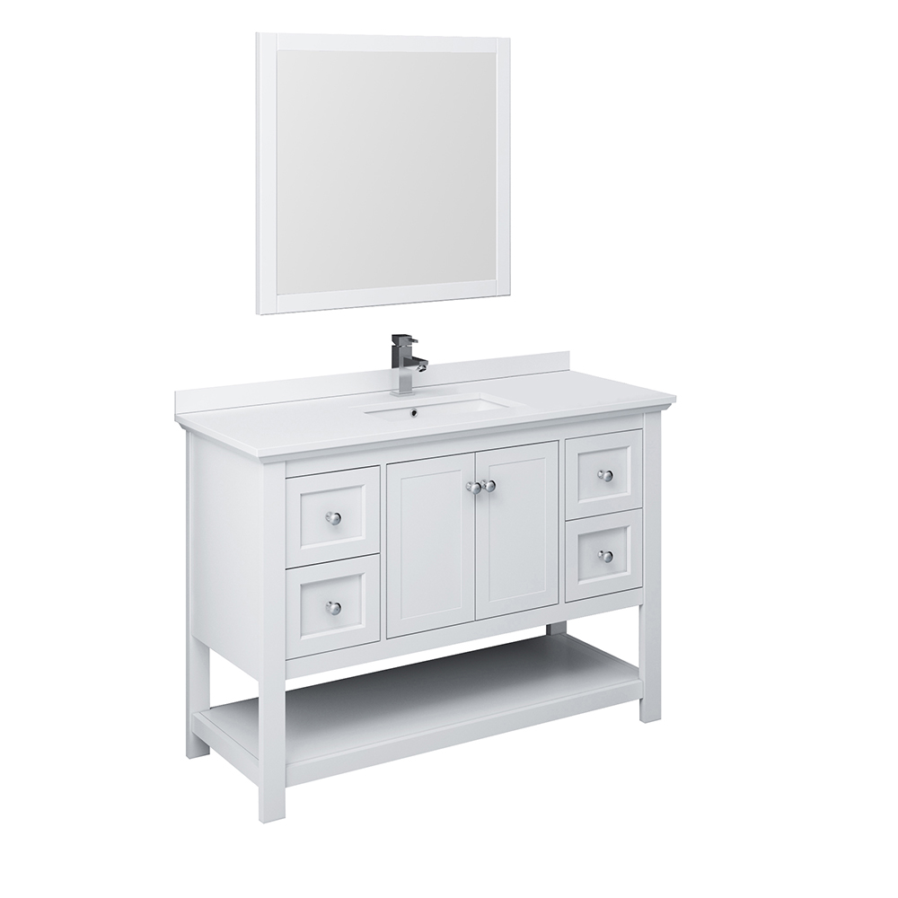 48" White Traditional Bathroom Vanity w/ Mirror