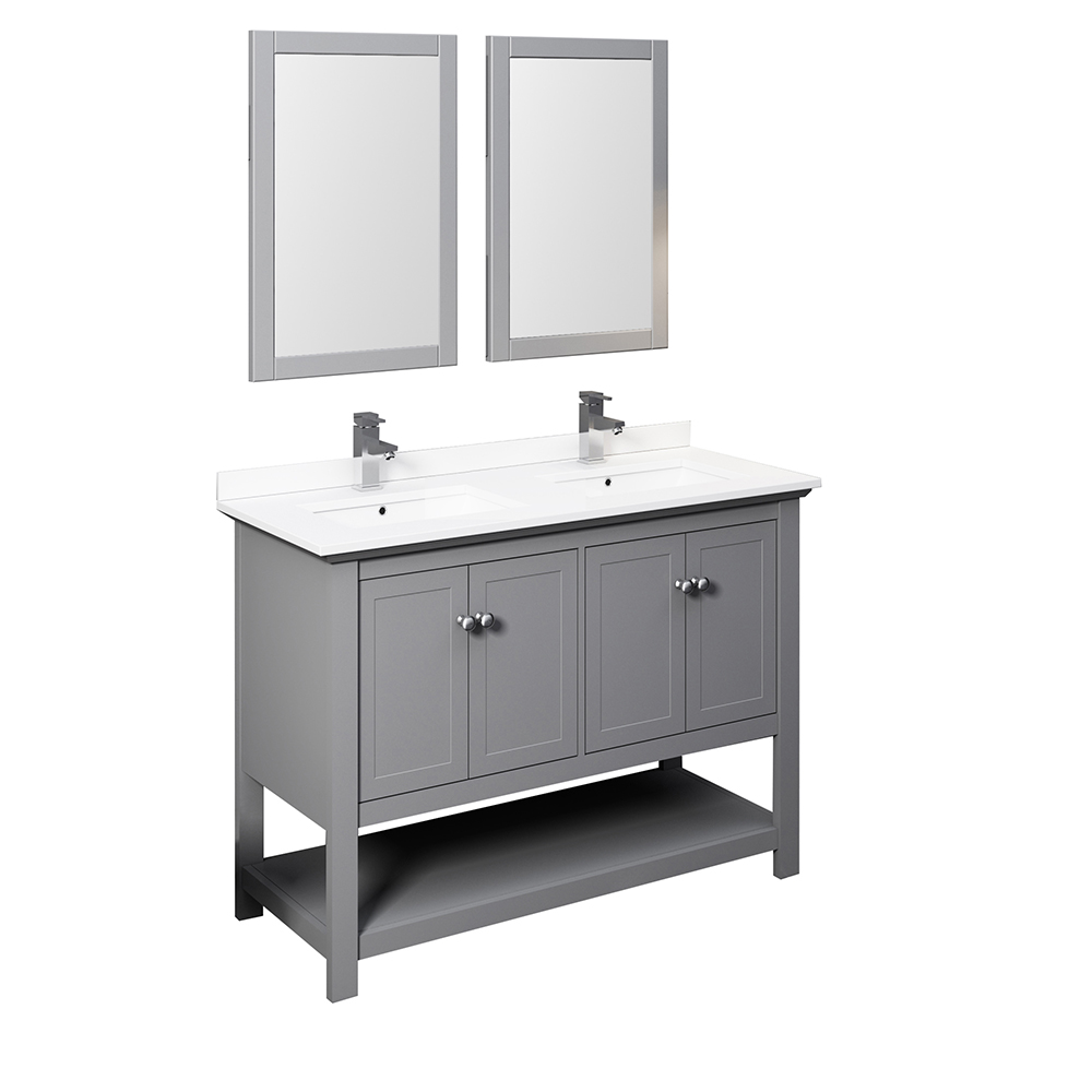 48" Gray Traditional Double Sink Bathroom Vanity w/ Mirrors