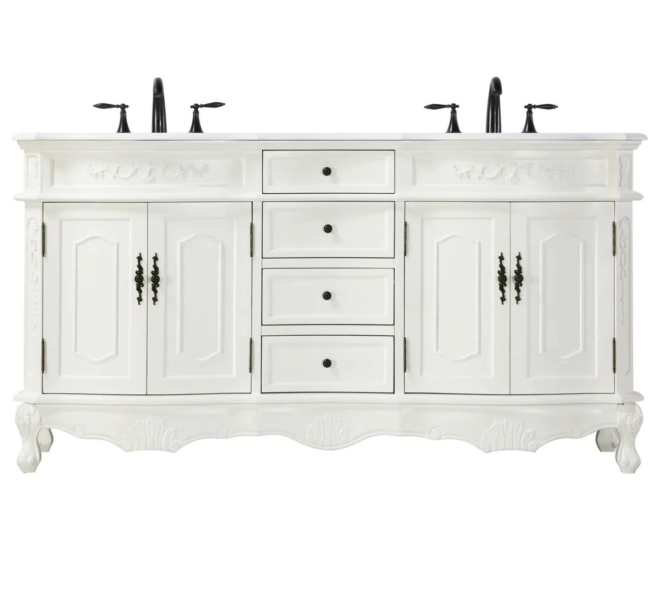 Adelina 66" Double Bathroom Vanity in Antique White Finish