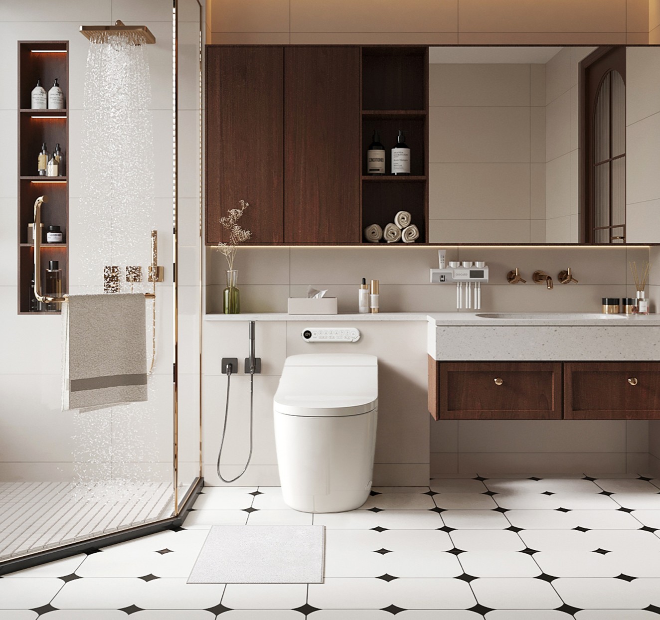 Elongated Smart Bidet Toilet with Clean Foam Shield, UV Sterilization, Heated Seat, Warm Air Dryer and Foot Sensor Operation