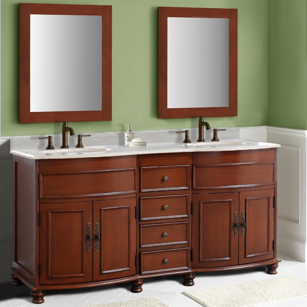 Adelina 62" Double Sink Vanity in Walnut Finish with Two Top Option