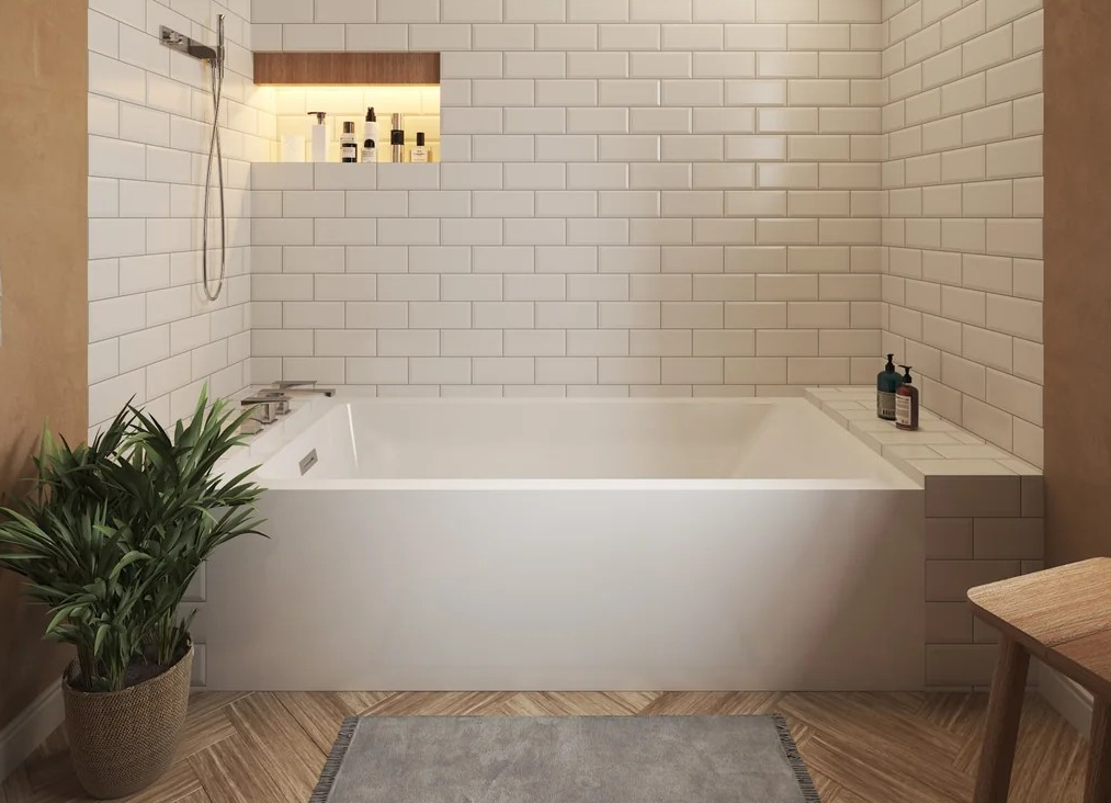 Modern Fitting 60x30x18 Inch Alcove Bathtub in White with Hand Drain Location Option and Overflow Trim with Hardware Options