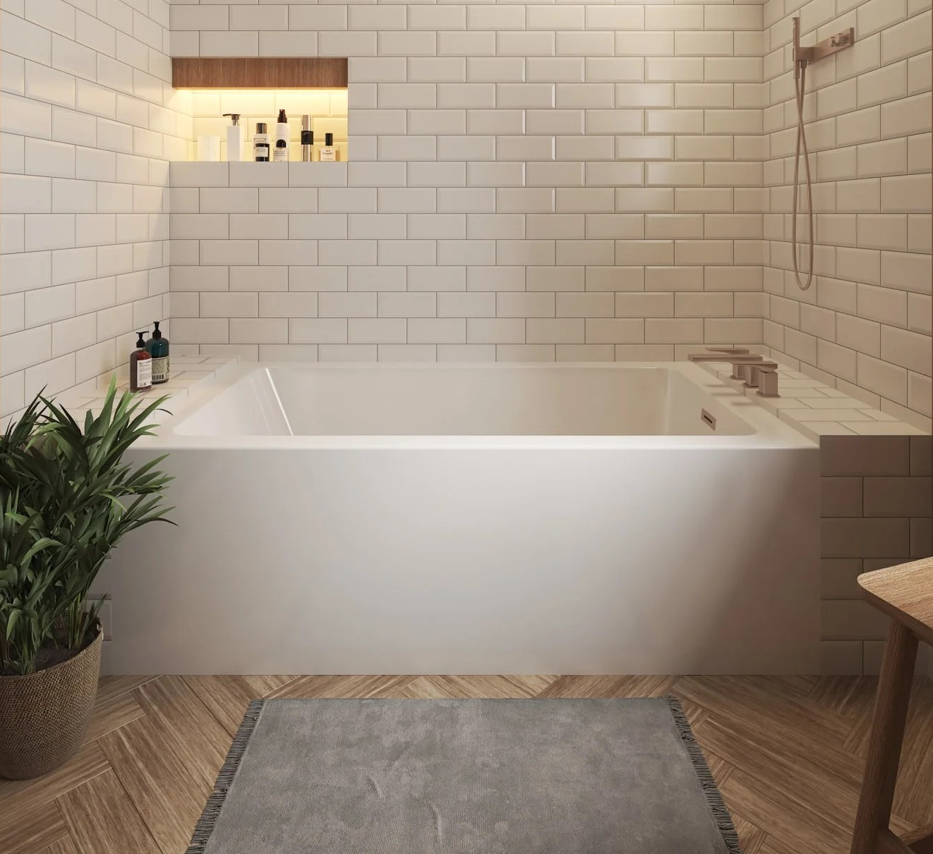 66"W x 36"D x 22"H Alcove Acrylic Bathtub No Faucet 66 inch with Drain location Option and Trim Finish Options