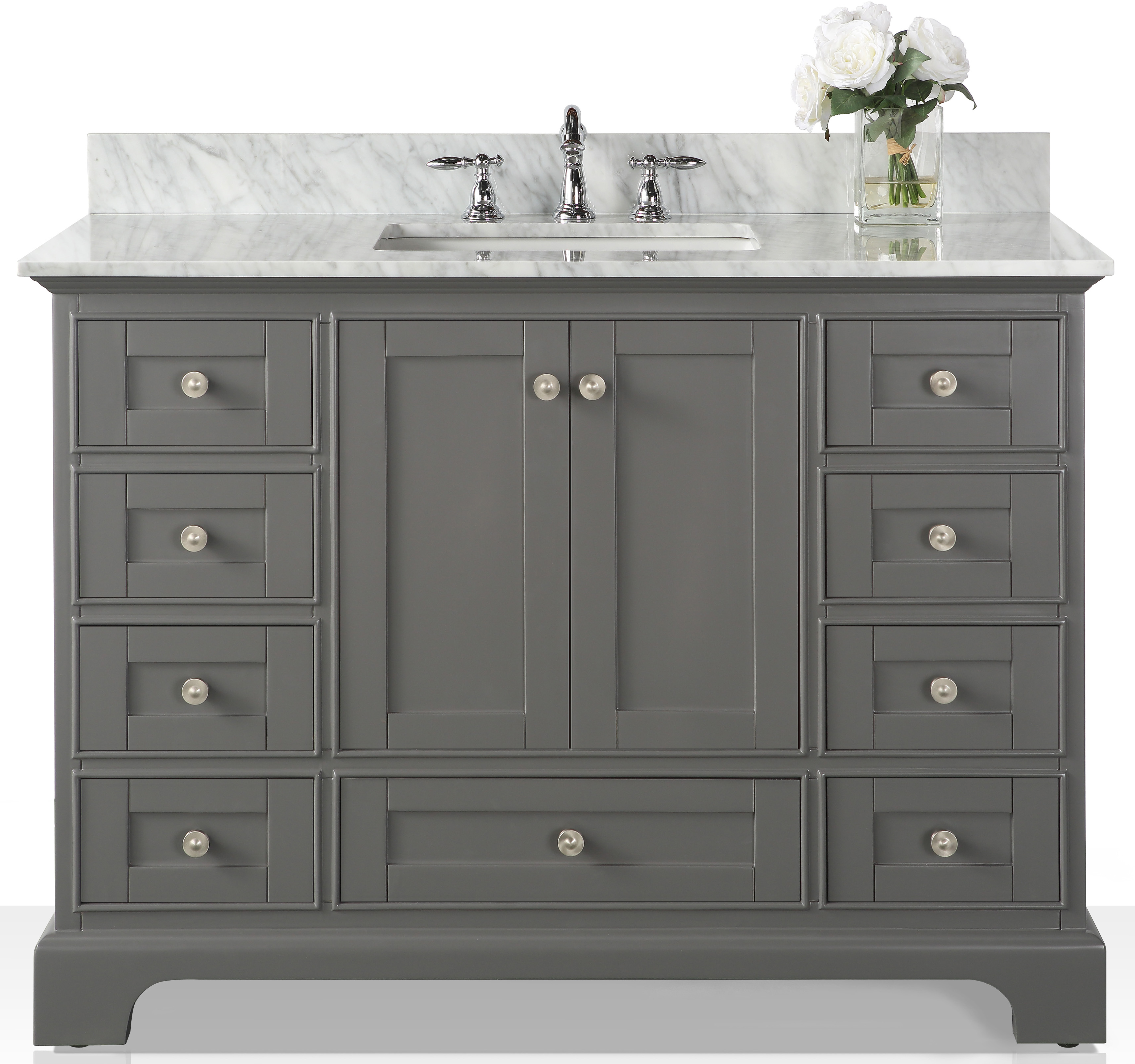 48" Bath Vanity Set in Sapphire Gray with Italian Carrara White Marble Vanity Top and White Undermount Basin with Mirror Option