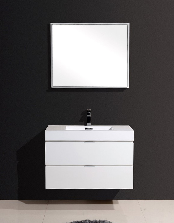 Modern Lux 36" High Gloss White Wall Mount Modern Bathroom Vanity