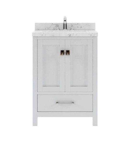 Issac Edwards Collection 24" Single Bath Vanity in White with Cultured Marble Quartz Top and Square Sink