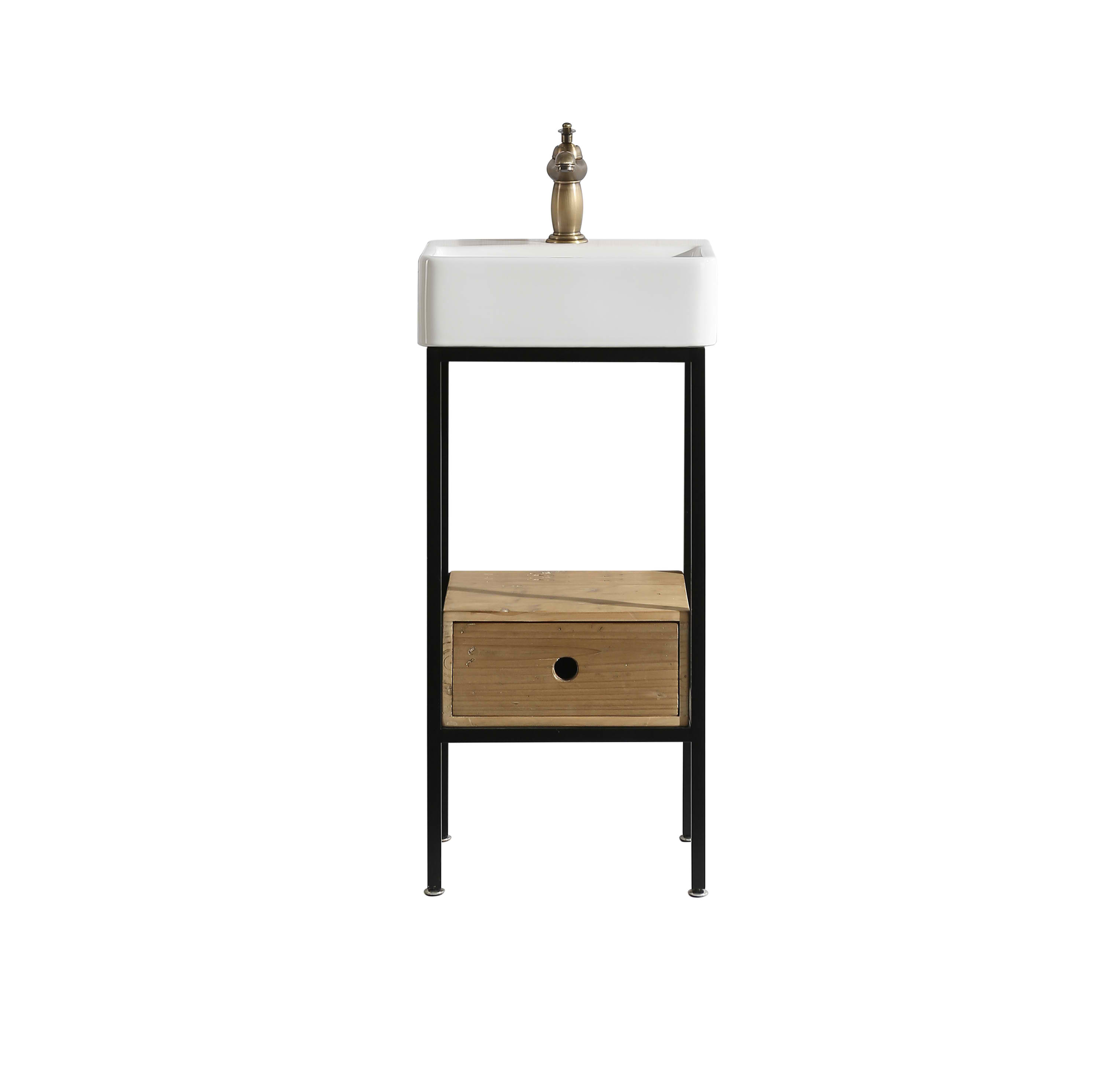 Rustic 16" Single Sink Bathroom Vanity with Porcelain Integrated Counterop in Natural Rustic Wood Finish