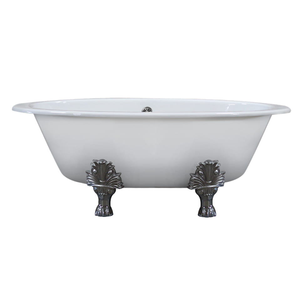 Cambridge Extra Wide Cast Iron Clawfoot Tub, 65.5 x 35.5 No Faucet Holes and Polished Chrome Feet