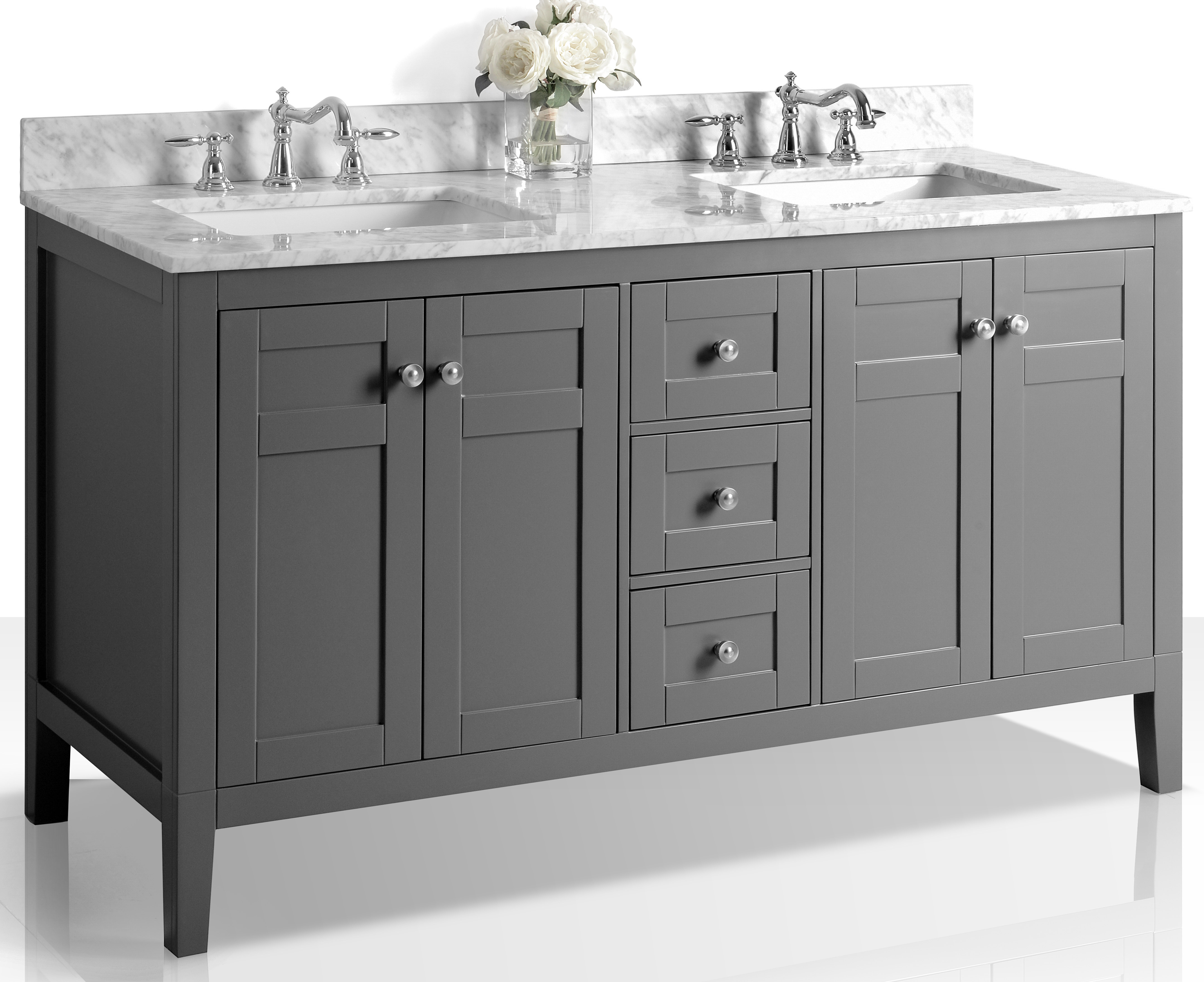 60" Bath Vanity Set in Sapphire Gray Finish with Italian Carrara White Marble Vanity top and White Undermount Basin