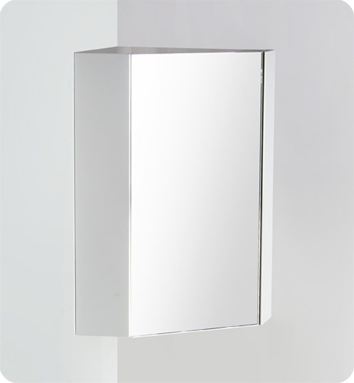 18" White Corner Medicine Cabinet w/ Mirror Door