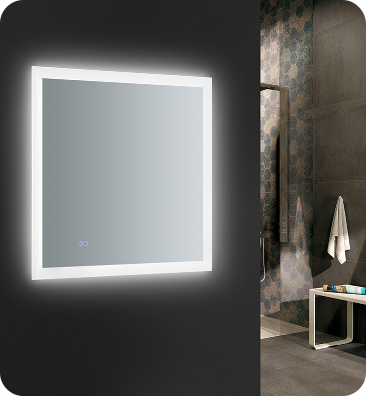 30" Wide x 30" Tall Bathroom Mirror w/ Halo Style LED Lighting and Defogger