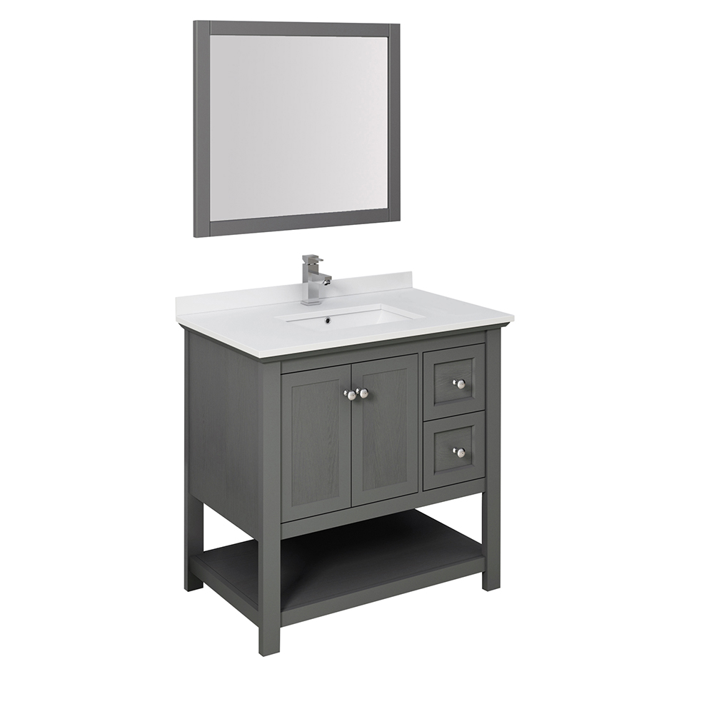 36" Gray Wood Veneer Traditional Bathroom Vanity w/ Mirror