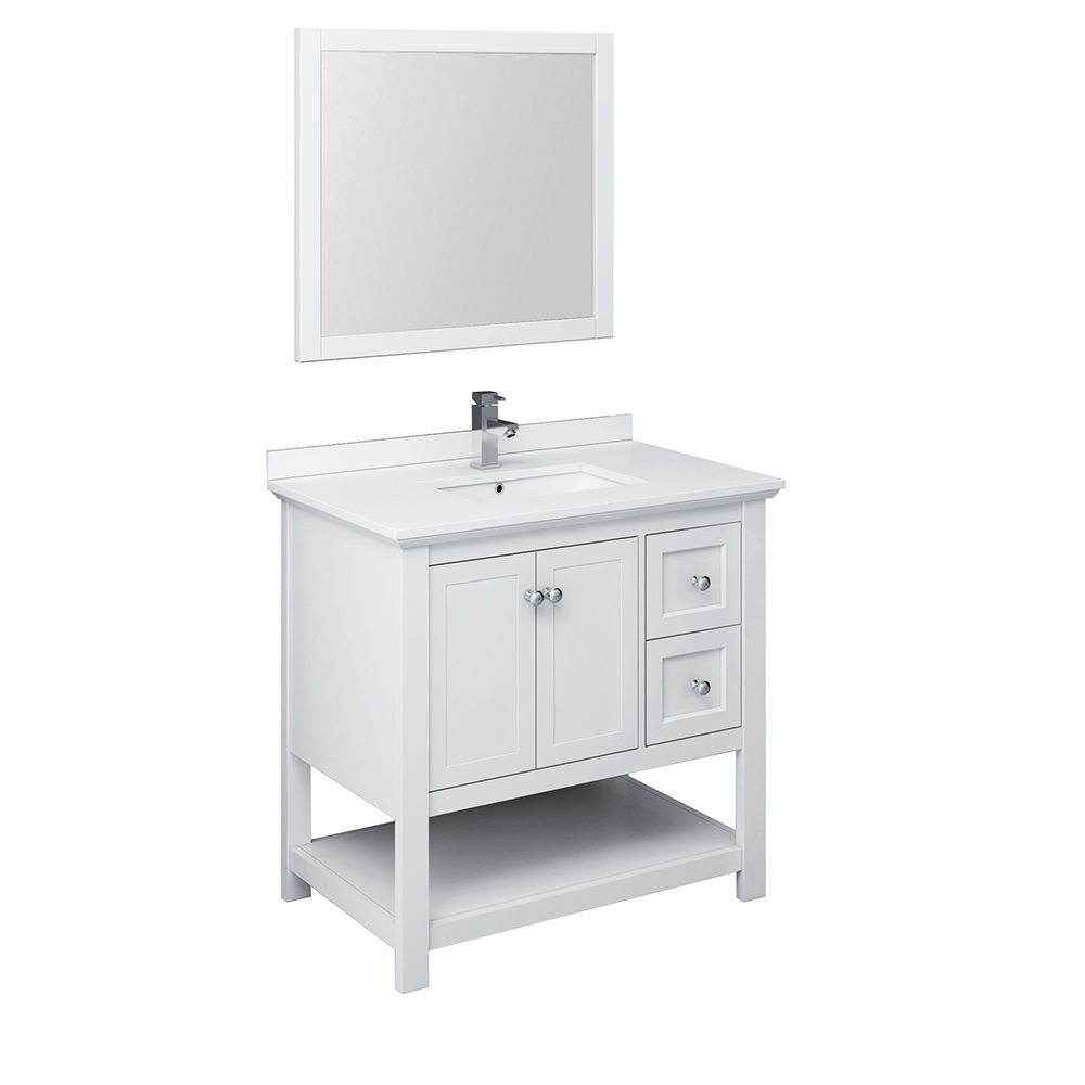 36" White Traditional Bathroom Vanity w/ Mirror