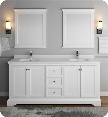 72" Matte White Traditional Double Sink Bathroom Vanity with Mirrors